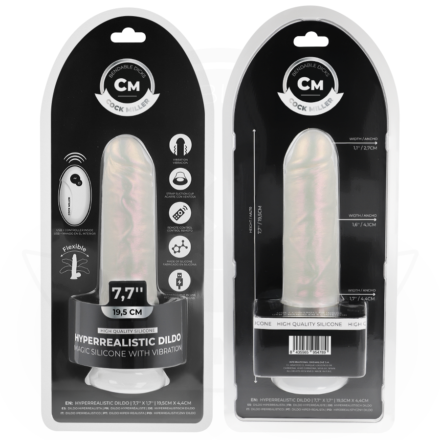 COCK MILLER - Dildo med sugekopp, lys og vibrasjon med fjernkontroll Hvit 19,5 cm