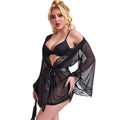 SUBBLIME - Transparent kimono med blonde-detalj Sort