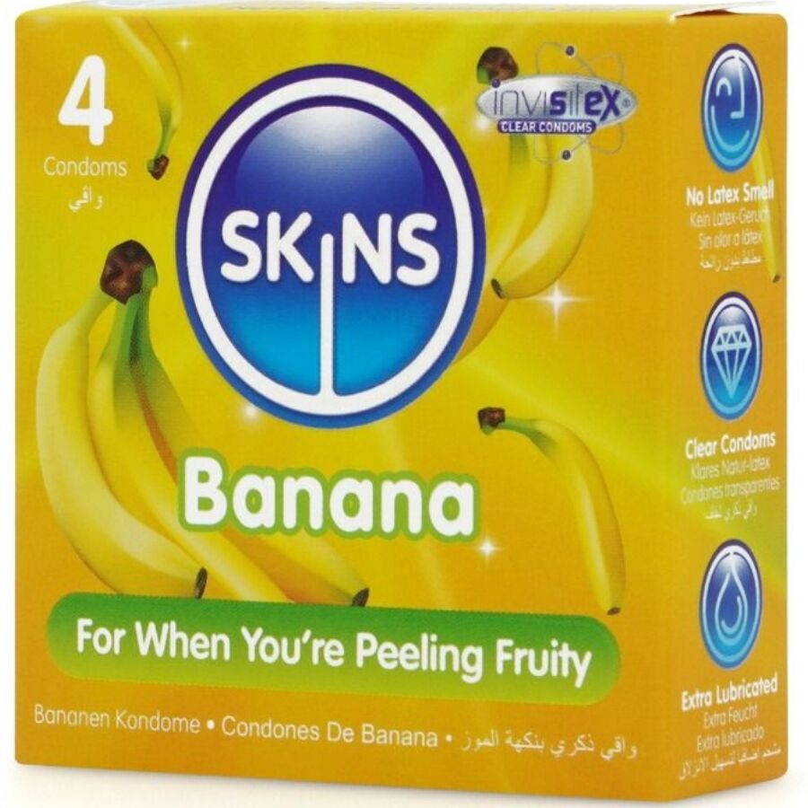 SKINS - Banan Smakskondomer 4-pakning