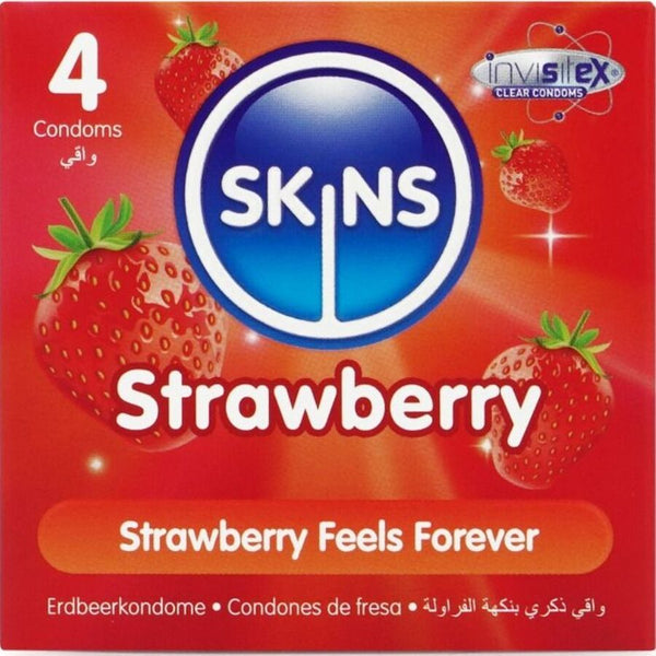 SKINS - Jordbær Smakskondomer 4-pakning