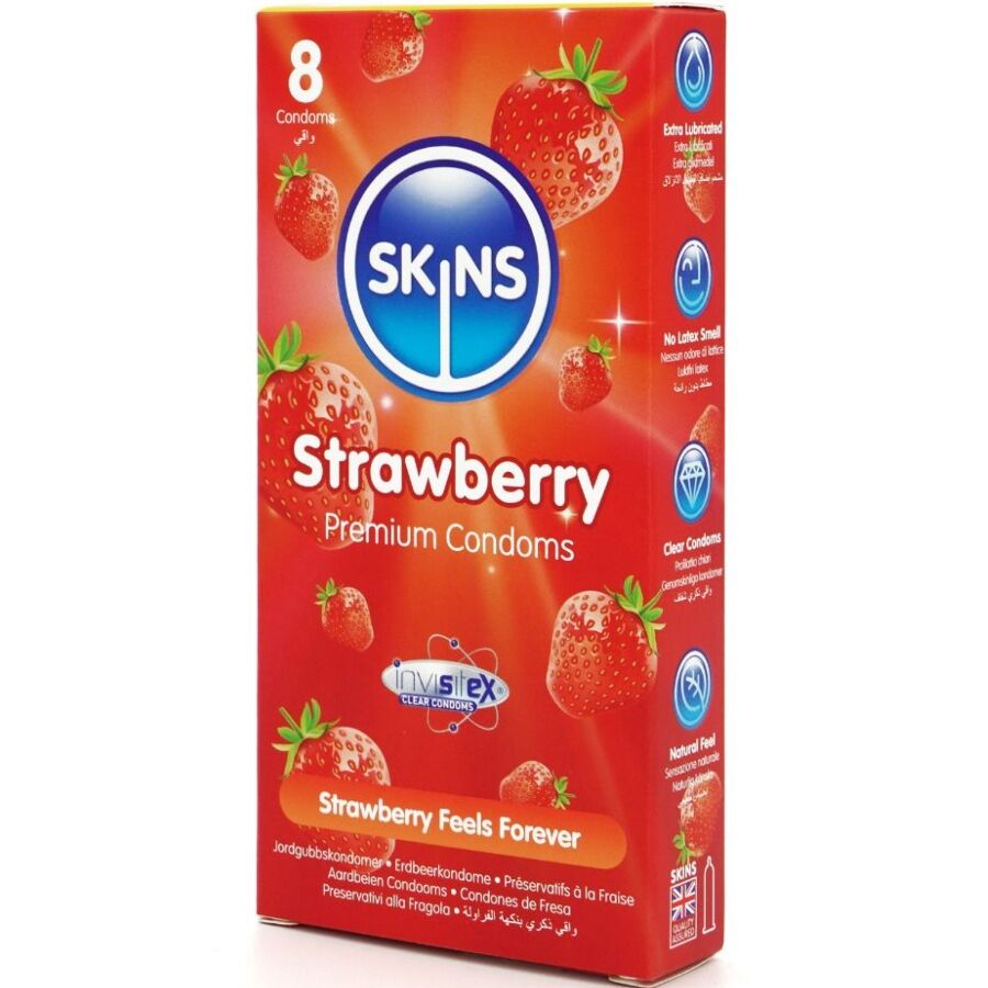 SKINS - Strawberry Kondomer med Smak 8 stk