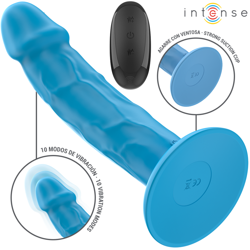 INTENSE - Phoebe Realistisk vibrator 10 vibrasjoner Blå med fjernkontroll