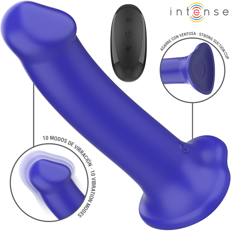 INTENSE - Victoria Vibrator med sugekopp 10 vibrasjoner Mørkeblå med fjernkontroll