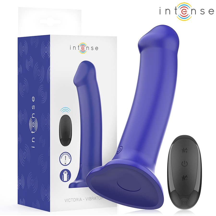 INTENSE - Victoria Vibrator med sugekopp 10 vibrasjoner Mørkeblå med fjernkontroll