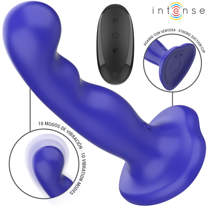 INTENSE - Shorty Vibrator med sugekopp Blå med fjernkontroll