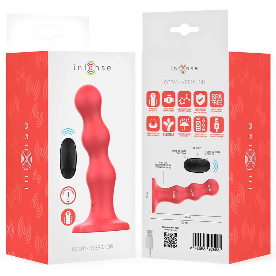 INTENSE - Cody Vibrator med sugekopp Rød med fjernkontroll