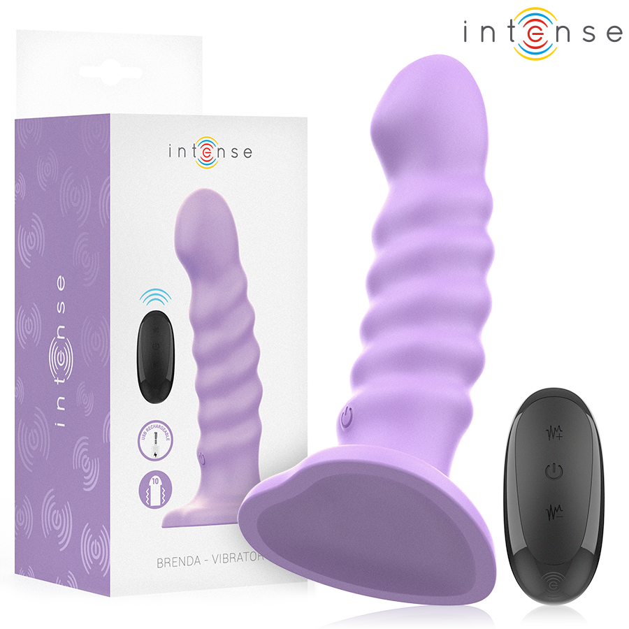INTENSE - Brenda Vibrator str. M med spiraldesign 10 vibrasjoner Lilla med fjernkontroll