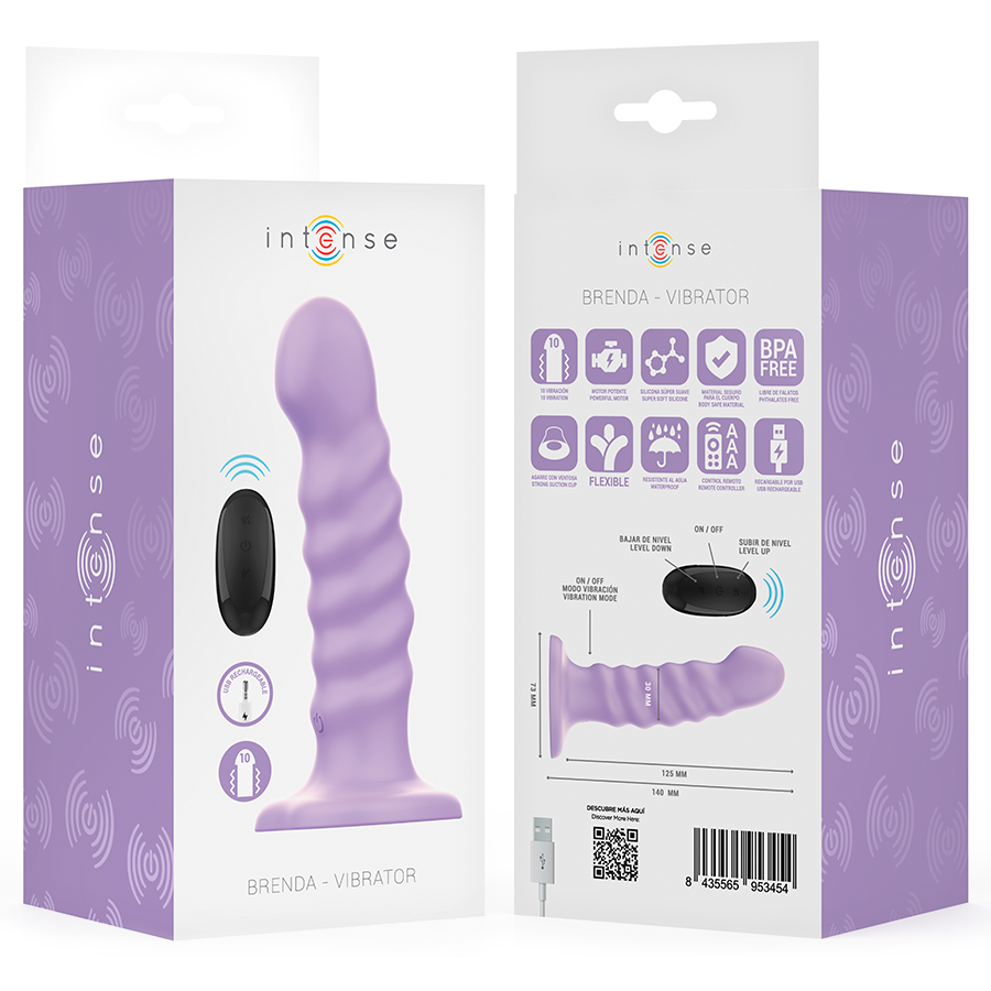 INTENSE - Brenda Vibrator str. M med spiraldesign 10 vibrasjoner Lilla med fjernkontroll