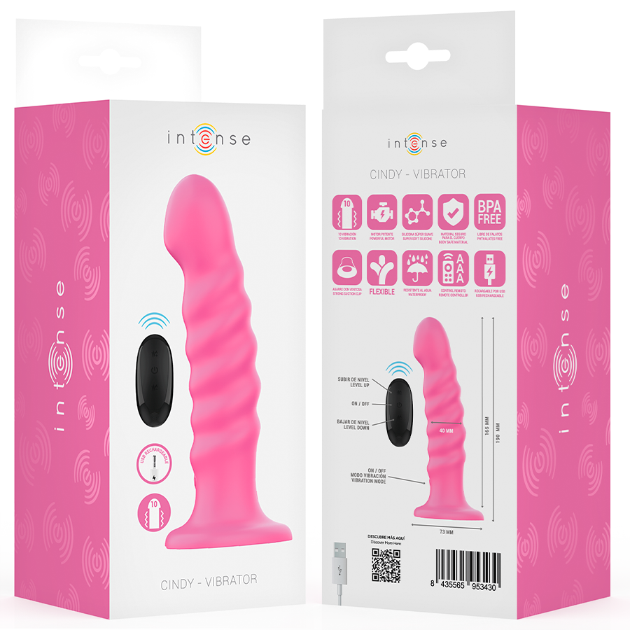INTENSE - Cindy Vibrator Størrelse L Spiraldesign 10 vibrasjoner Rosa Fjernkontroll