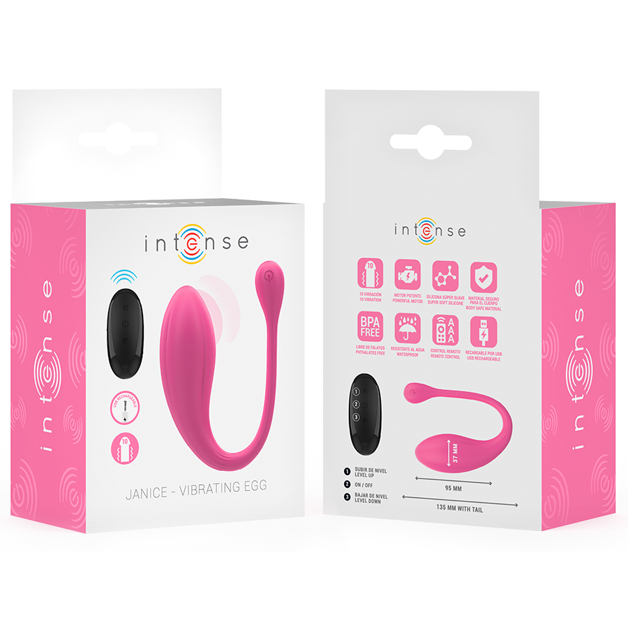 INTENSE - Janice U-formet dobbeltvibrator 10 vibrasjoner Rosa med fjernkontroll