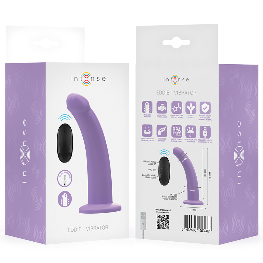 INTENSE - Eddie Vibrator 17,5 cm 10 vibrasjoner Lilla med fjernkontroll