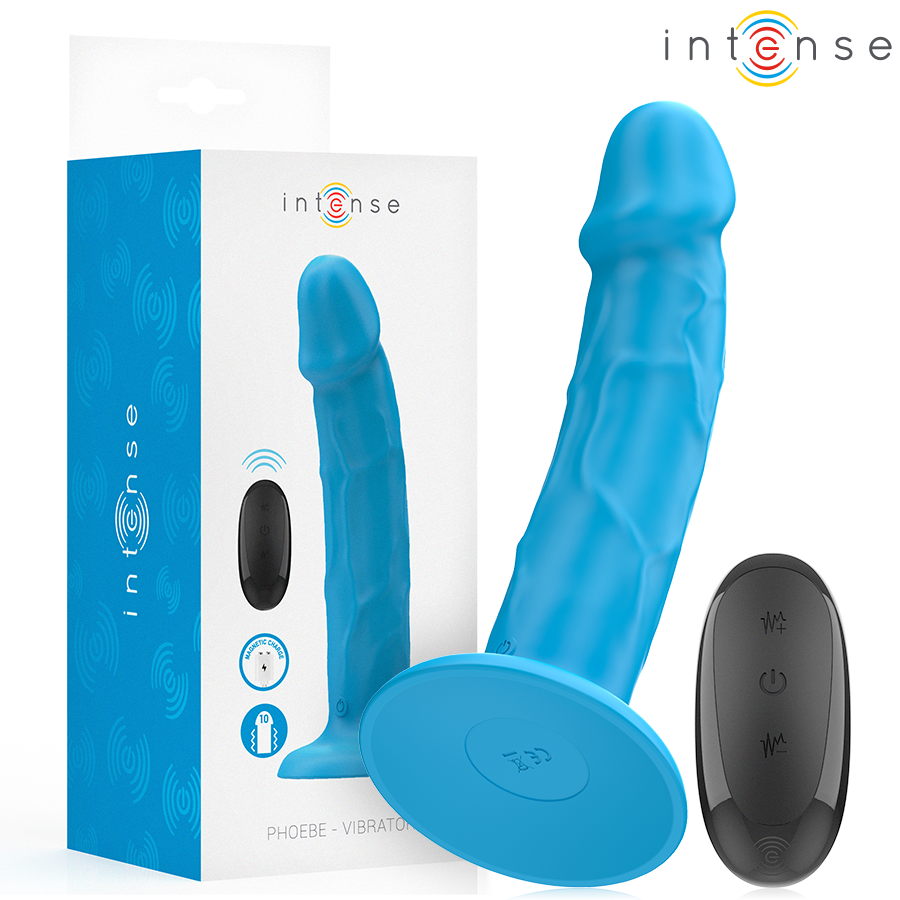 INTENSE - Phoebe Realistisk vibrator 10 vibrasjoner Blå med fjernkontroll