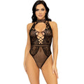 LEG AVENUE - Halterneck-body i netting & blonde med keyhole