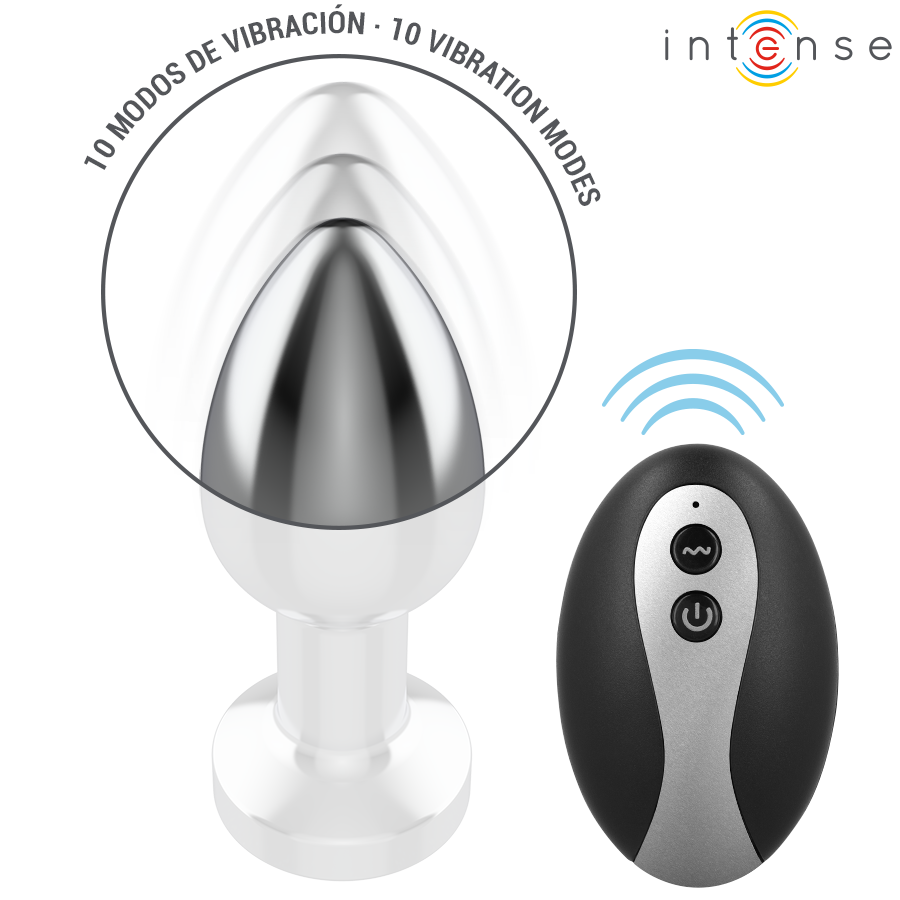 INTENSE - Vibrerende Metall Analplugg med LED-lys og Fjernkontroll S