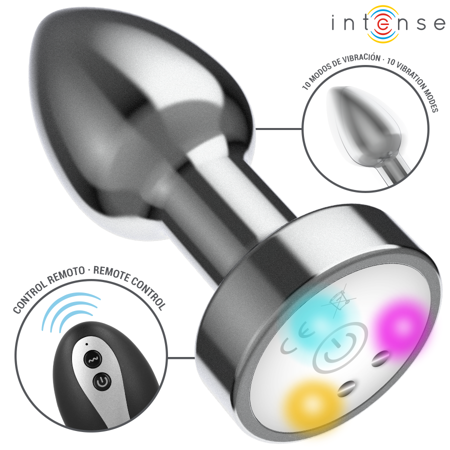 INTENSE - Vibrerende Metall Analplugg med LED-lys og Fjernkontroll M