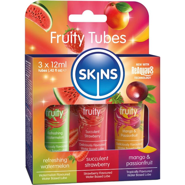 SKINS - Fruity Glidemiddel-sett Vannmelon, jordbær & mango 3 x 12 ml