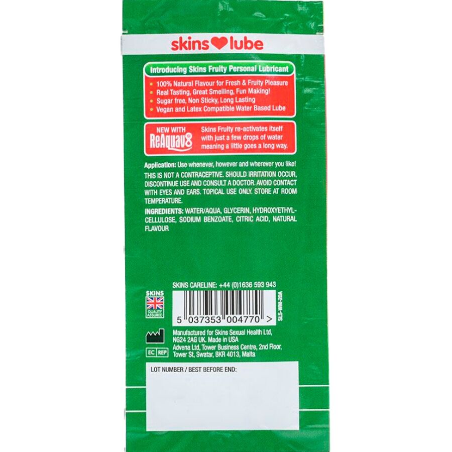 SKINS - Fruktig vannbasert glidemiddel Vannmelon engangsdose 5 ml