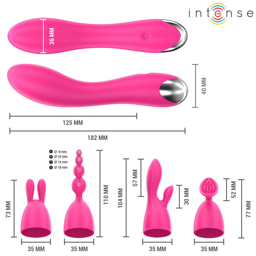 INTENSE - Cher Vibrator med 20 mønstre og utskiftbare hoder