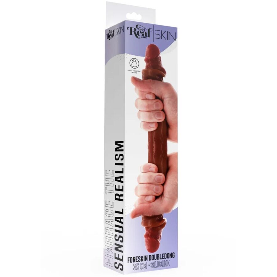 GET REAL - Dobbeldildo Silikon med Forhud Karamell 35 cm