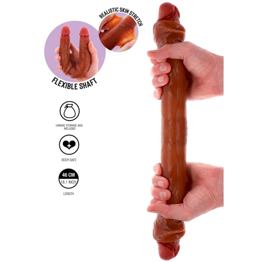 GET REAL - Dobbeldildo Silikon med Forhud Karamell 46 cm