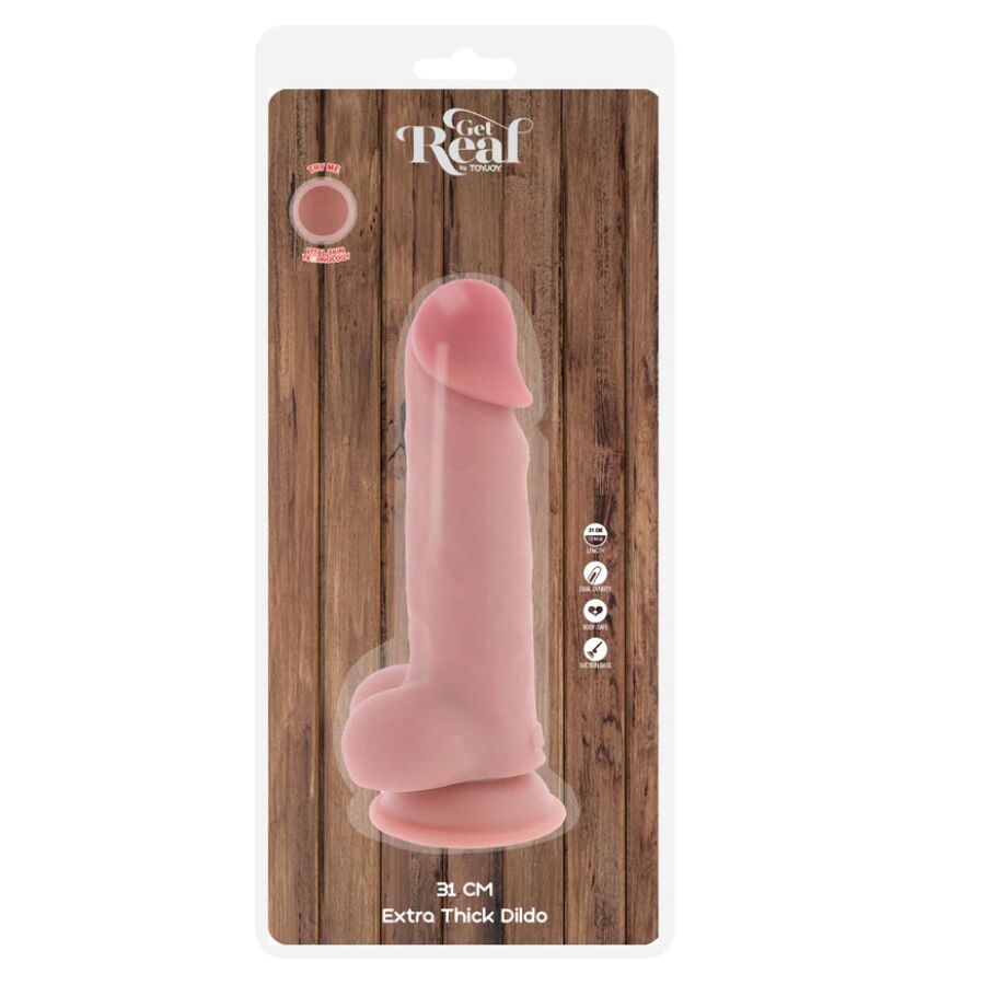 GET REAL - Deluxe Realistisk Dildo med Baller Ekstra Tykk 31 cm
