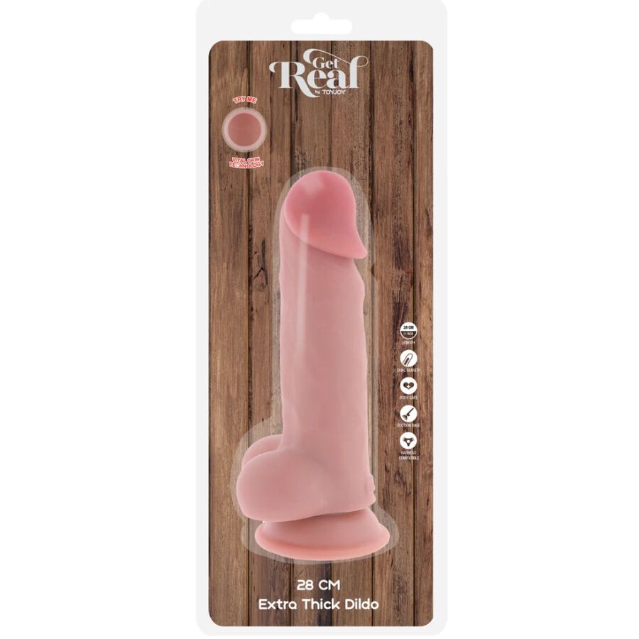 GET REAL - Deluxe Realistisk Dildo med Baller Ekstra Tykk 28 cm