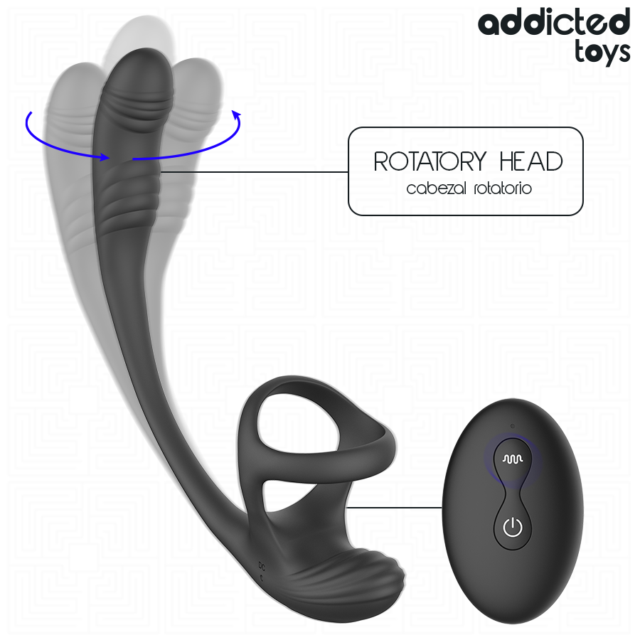 ADDICTED TOYS - Penisring med Vibrasjon, 360° Rotasjon og Pungstimulator