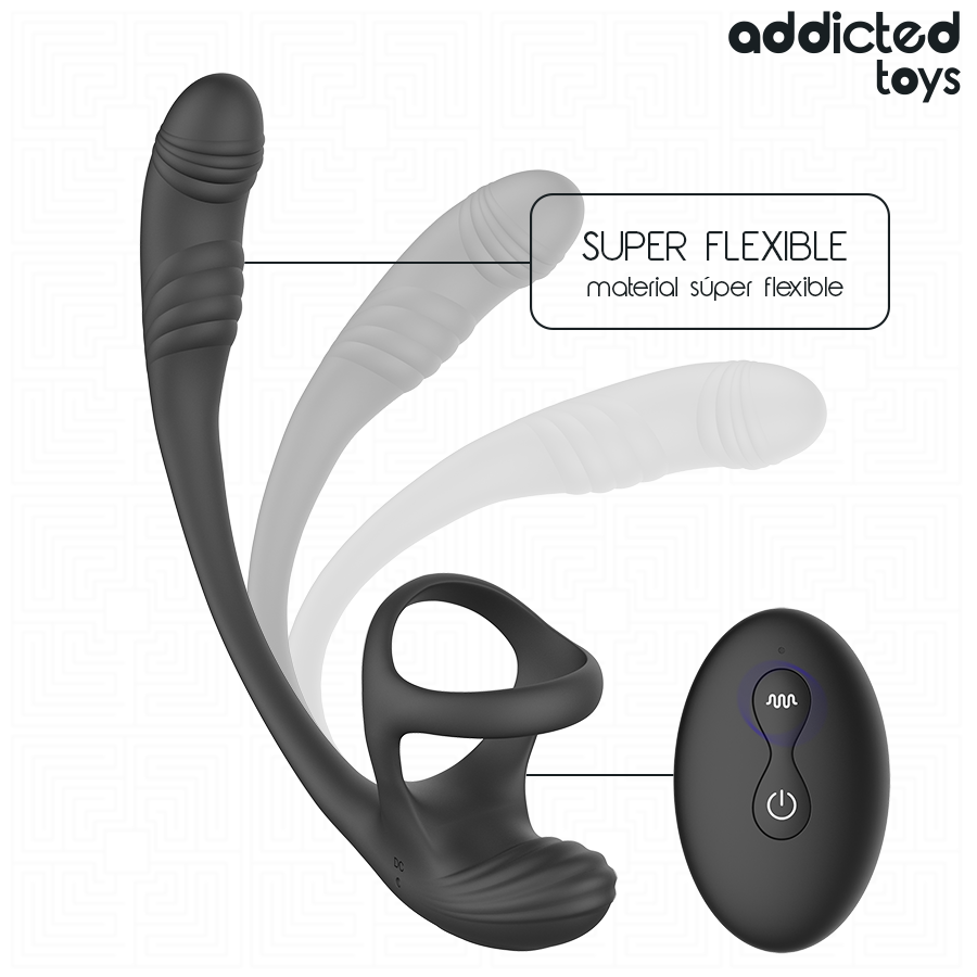 ADDICTED TOYS - Penisring med Vibrasjon, 360° Rotasjon og Pungstimulator