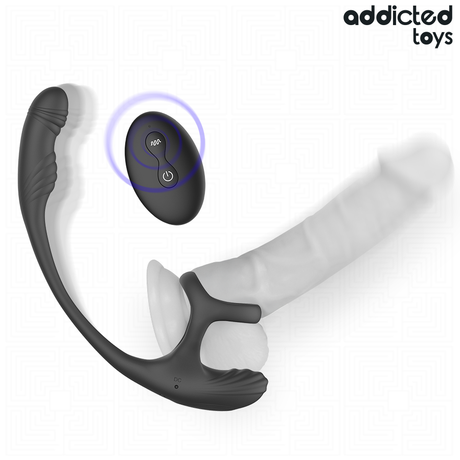 ADDICTED TOYS - Penisring med Vibrasjon, 360° Rotasjon og Pungstimulator