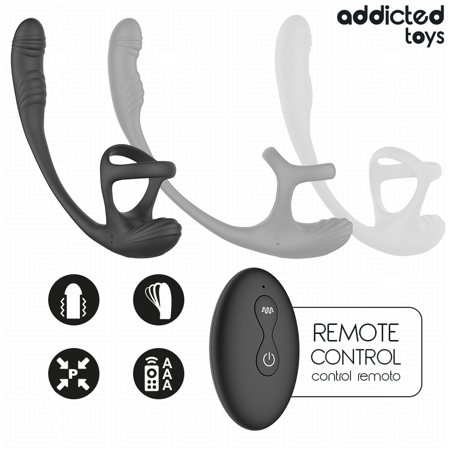 ADDICTED TOYS - Penisring med Vibrasjon, 360° Rotasjon og Pungstimulator