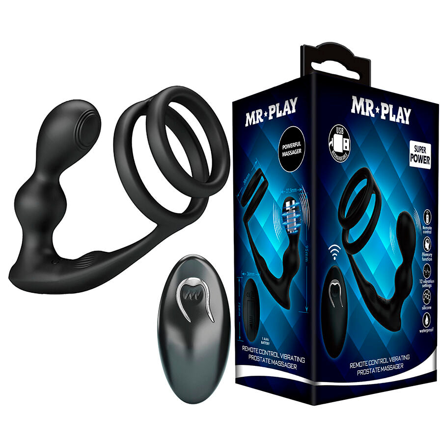 MR PLAY - Vibrerende Analplugg med Penisring og Fjernkontroll