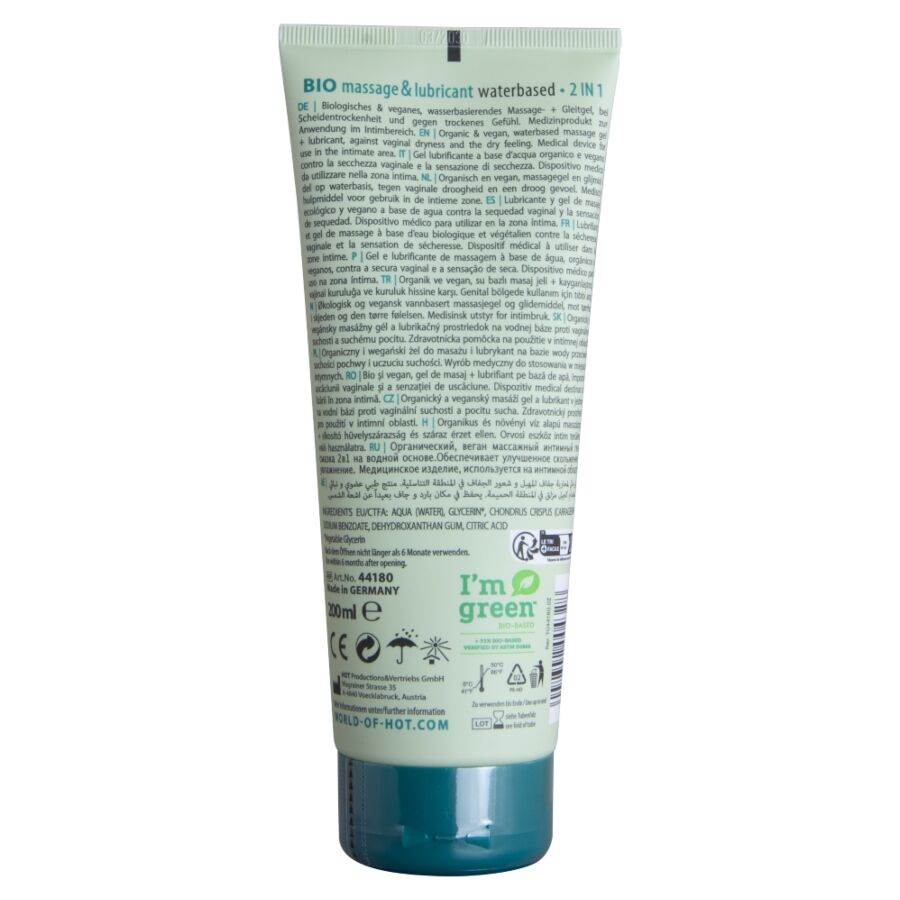 HOT - Bio Massasje og Glidemiddel Vannbasert 2-i-1 200 ml