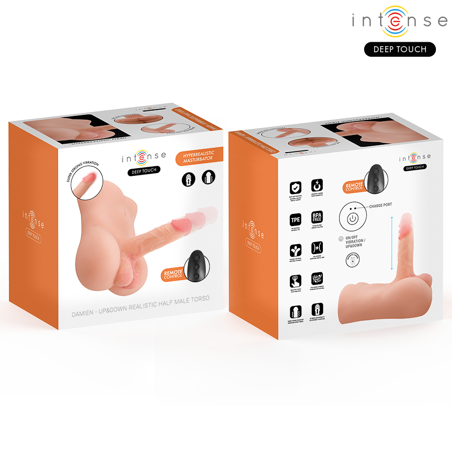 INTENSE Deep Touch - Damien Torso med Realistisk Dildo, Støtende og Vibrerende – med Fjernkontroll