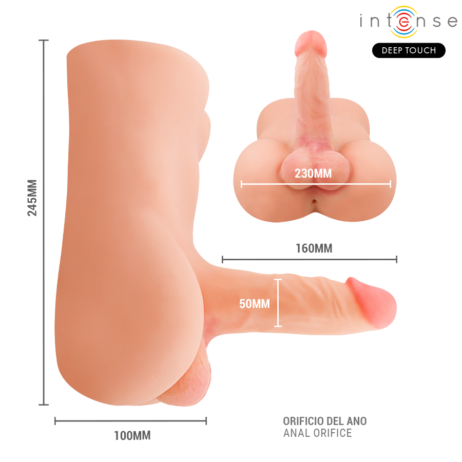 INTENSE Deep Touch - Damien Torso med Realistisk Dildo, Støtende og Vibrerende – med Fjernkontroll