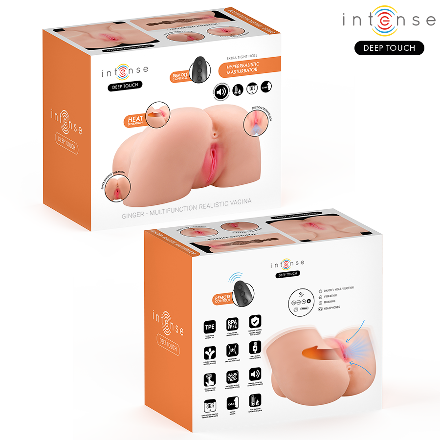 INTENSE Deep Touch - Ginger Vaginal Masturbator med Sug, Varme, Vibrasjon og Lyd – med Fjernkontroll