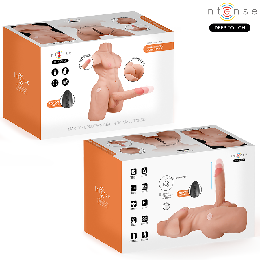 INTENSE Deep Touch - Marty Torso med Anus og Realistisk Dildo, Støtende og Vibrerende – med Fjernkontroll