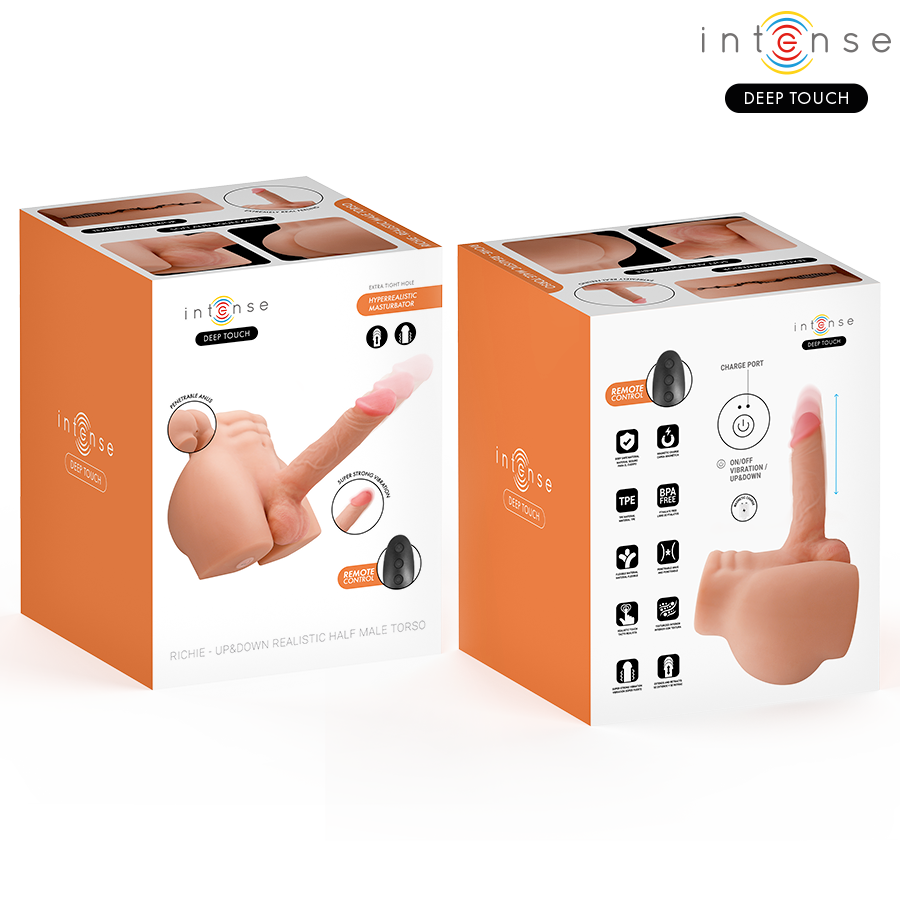 INTENSE Deep Touch - Richie Torso med Anus og Realistisk Dildo, Støtende og Vibrerende – med Fjernkontroll