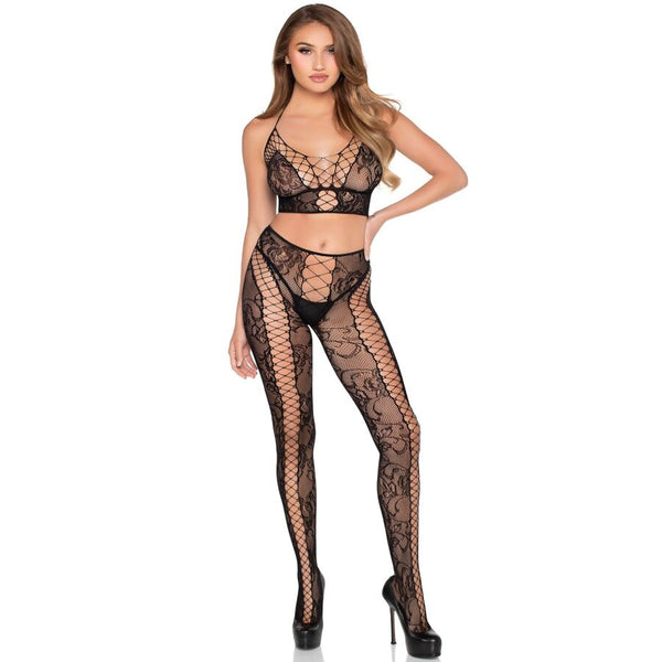 LEG AVENUE - Croptopp + Leggings i Netting og Blonde