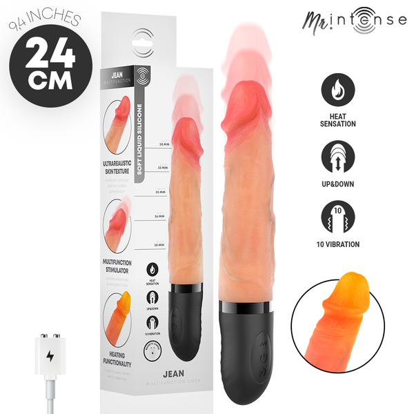 Mr Intense - Jean realistisk vibrator med støtefunksjon og varme 24 cm