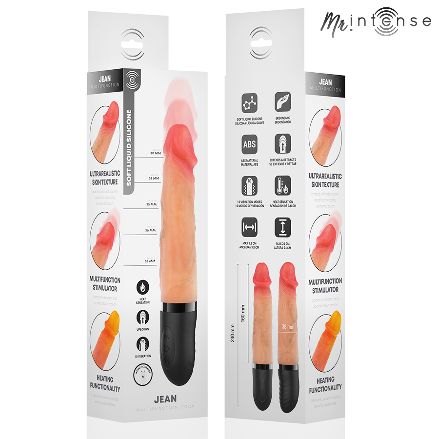 Mr Intense - Jean realistisk vibrator med støtefunksjon og varme 24 cm