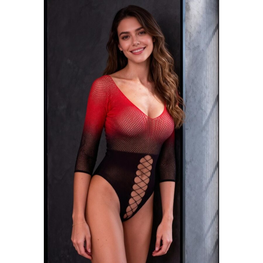 PASSION - Bodystocking i Netting Sort/Rød