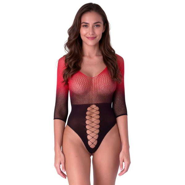 PASSION - Bodystocking i Netting Sort/Rød