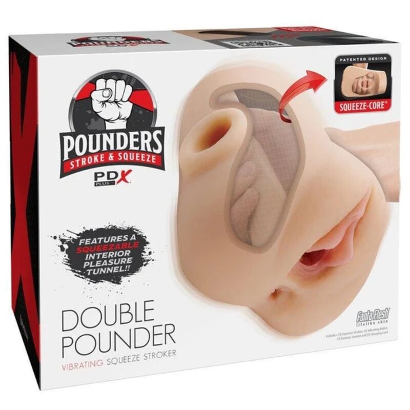 PDX PLUS - Double Pounder Vibrerende Squeeze-masturbator Lys 20,5 cm