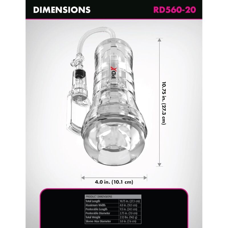 PDX ELITE - Viewtube Vac XXL Transparent Masturbator med Sugepumpe 27,3 cm
