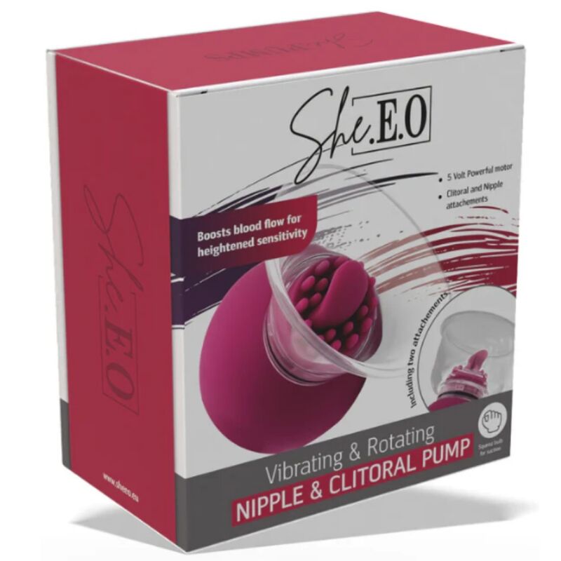 SHE.EO - Vibrerende & roterende pumpe for brystvorter & klitoris