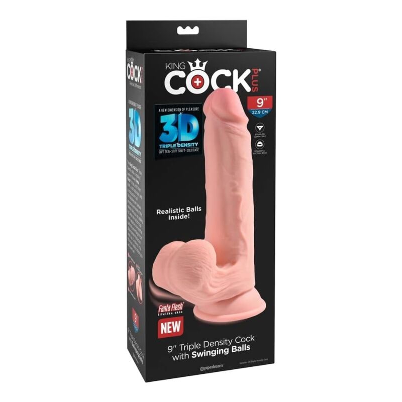 KING COCK PLUS - Triple Density Realistisk dildo med svingende baller 23 cm