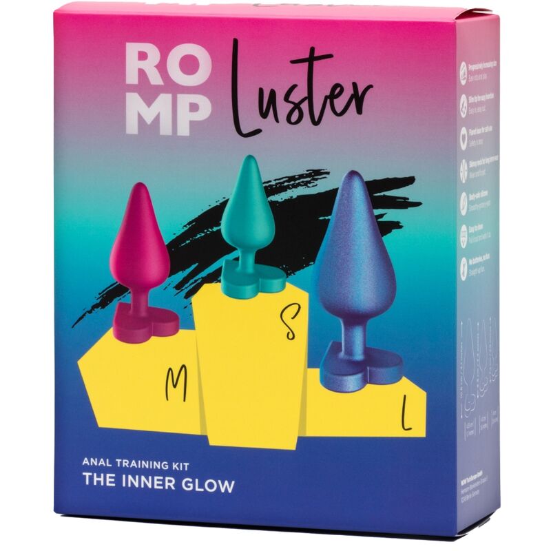 ROMP - Luster Analtreningssett S/M/L med hjerte-base