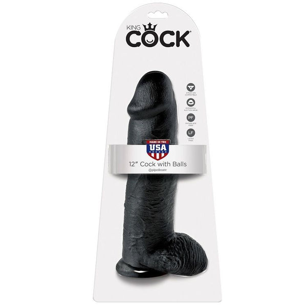 KING COCK - Realistisk Dildo med Baller Sort 30,5 cm