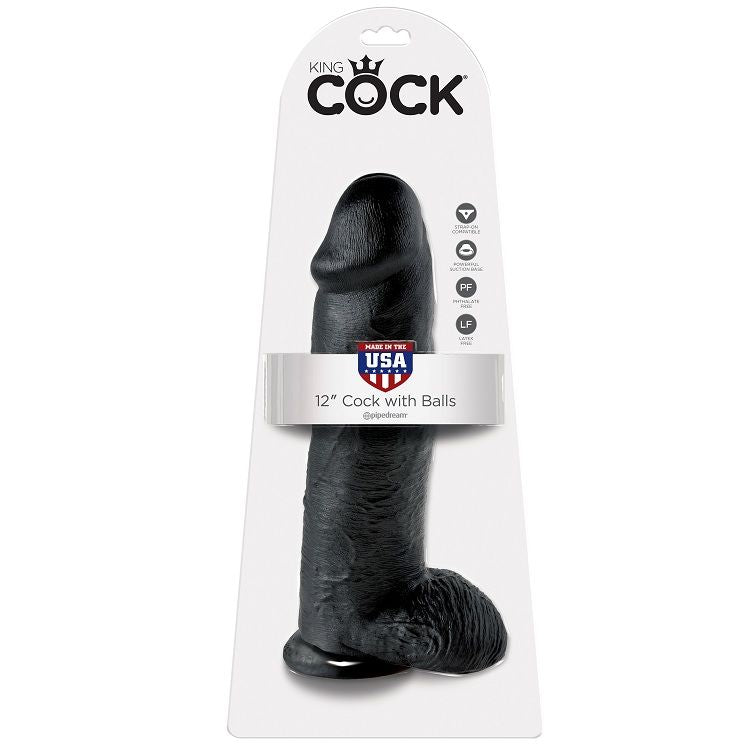 KING COCK - Realistisk Dildo med Baller Sort 30,5 cm