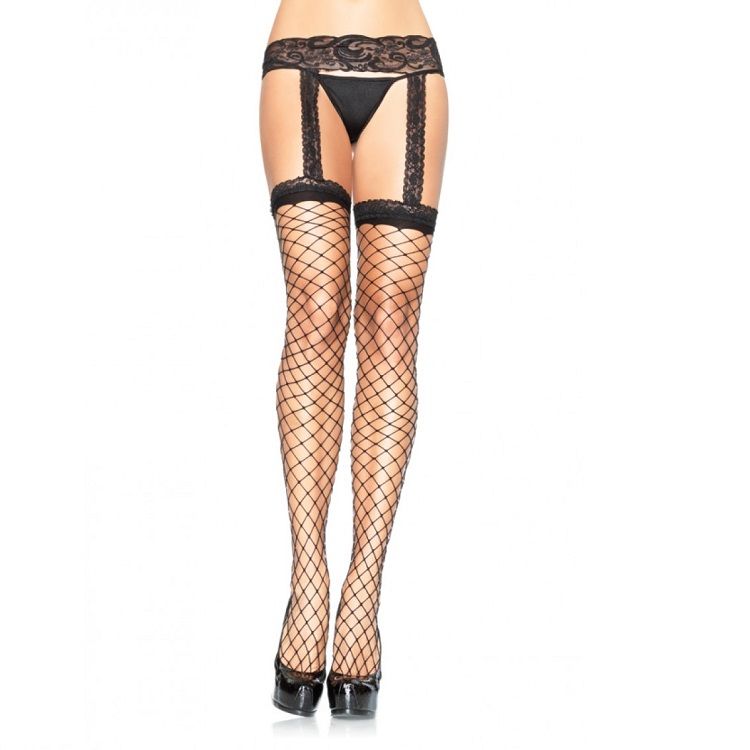 LEG AVENUE - Nettingstrømper med Blondehofteholder